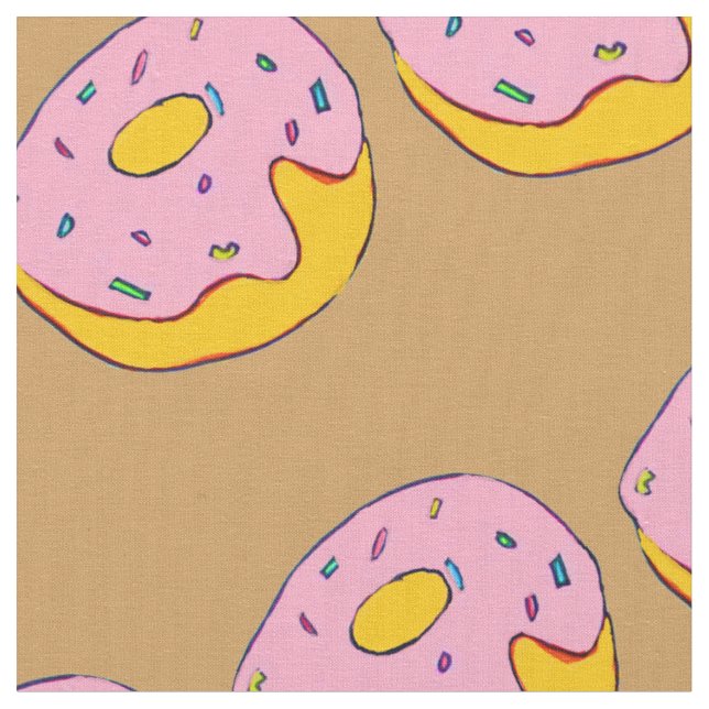 Cute pink icing doughnuts sweet dessert art fabric (Close Up)