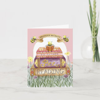 Cute Pink I'd Rather Bee Reading Bookworm Birthday Card