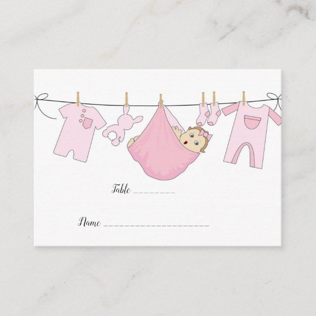 Cute Pink Illustration Baby Shower Flat Place Card (Front)