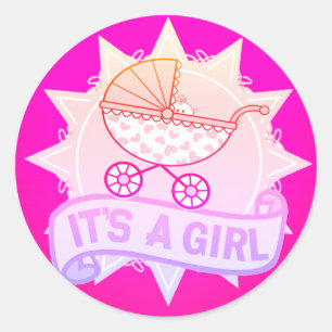 Cute Pink IT'S A GIRL Baby Gender Reveal Stickers