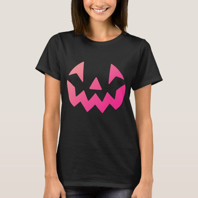 Cute Pink Jack-o-lantern pumpkin face T-Shirt (Front)