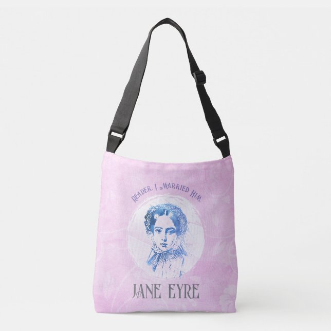 Cute Pink Jane Eyre Portrait Reader I Married Him Crossbody Bag (Front)