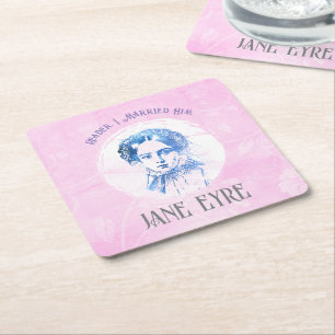 Cute Pink Jane Eyre Portrait Reader I Married Him Square Paper Coaster