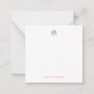 Cute Pink Jellyfish Custom Kids Name Card