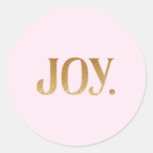 Cute Pink "Joy" Faux Gold Glitter Classic Round Sticker