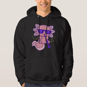 Cute Pink Kawaii Axolotl With Glasses Playing Clar Hoodie