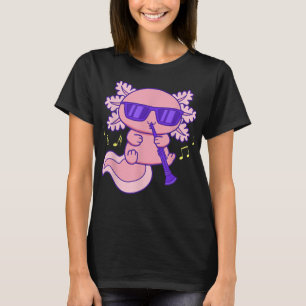 Cute Pink Kawaii Axolotl With Glasses Playing Clar T-Shirt