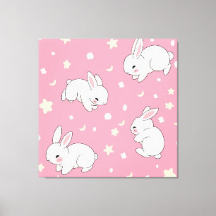 Cute Pink Kawaii Bunny Doodle Canvas Print