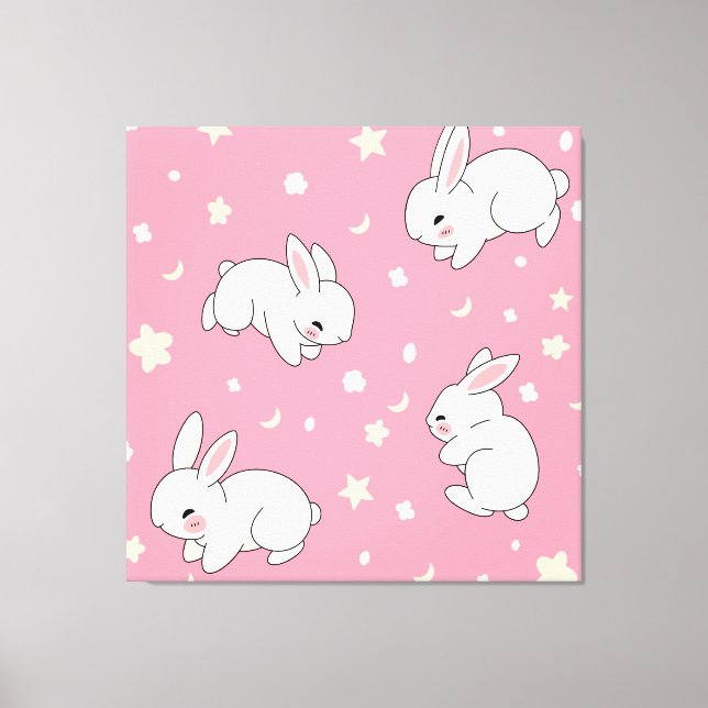 Cute Pink Kawaii Bunny Doodle Canvas Print (Front)