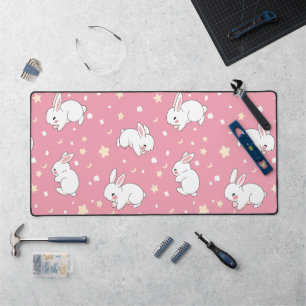 Cute Pink Kawaii Bunny Doodle Desk Mat