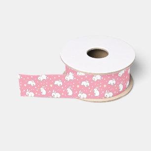 Cute Pink Kawaii Bunny Doodle Grosgrain Ribbon