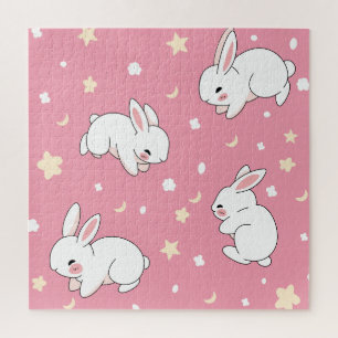 Cute Pink Kawaii Bunny Doodle Jigsaw Puzzle