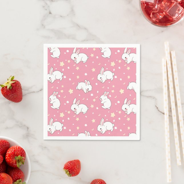 Cute Pink Kawaii Bunny Doodle Napkin (Insitu)