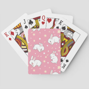 Cute Pink Kawaii Bunny Doodle Playing Cards