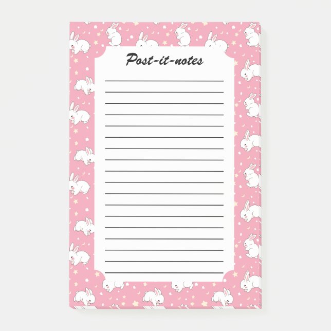 Cute Pink Kawaii Bunny Doodle Post-it Notes (Front)