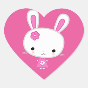 Cute Pink Kawaii Bunny Heart Sticker