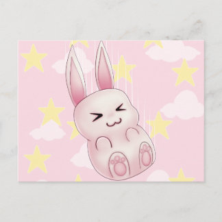 Cute pink Kawaii Bunny rabbit falling from stars Postcard