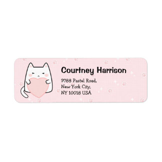 Cute Pink Kawaii Cats Sparkle Return Address