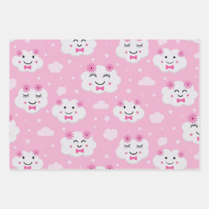 Cute pink kawaii clouds pattern  wrapping paper sheet