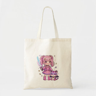 Cute Pink Kawaii Demon Hunter Girl with Magic Swor Tote Bag