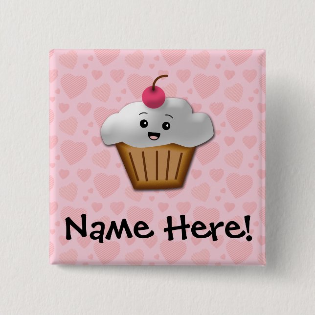 Cute Pink Kawaii Happy Face Cupcake Girls 15 Cm Square Badge (Front)