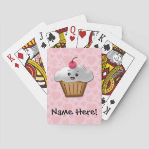 Cute Pink Kawaii Happy Face Cupcake Girls Playing Cards