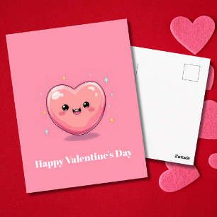 Cute Pink Kawaii Heart Valentine`s Day Card 