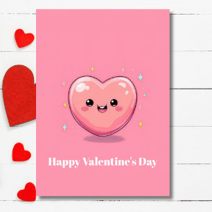 Cute Pink Kawaii Heart Valentine`s Day Card 