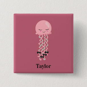 Cute Pink Kawaii Jellyfish 15 Cm Square Badge