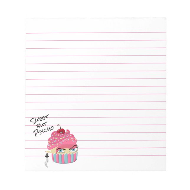 Cute Pink Kawaii Killer Cupcake Halloween Party Notepad (Front)
