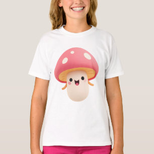 Cute Pink Kawaii Mushroom – Smiling Kids T-Shirt