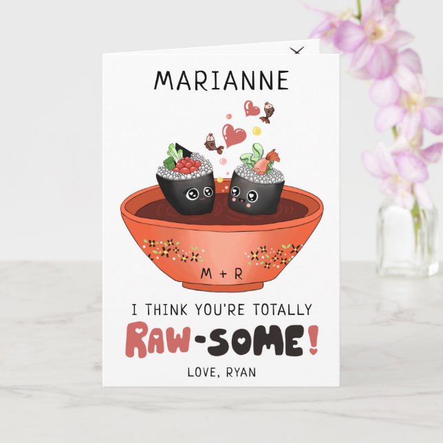 Cute Pink Kawaii Sushi in Love Valentine's Day Card (Orchid)