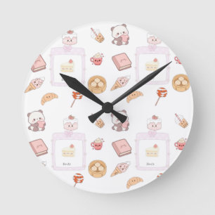 Cute Pink Kawaii Sweet Treats Dessert Design Round Clock