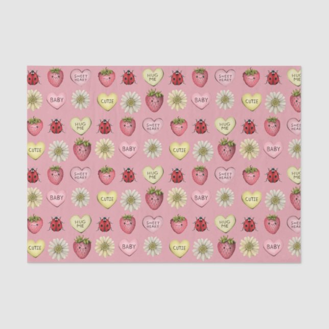 Cute Pink Kawaii Valentine's Day Pattern Tissue Paper (Front)