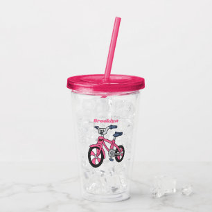 Cute pink kids bicycle cartoon illustration acrylic tumbler