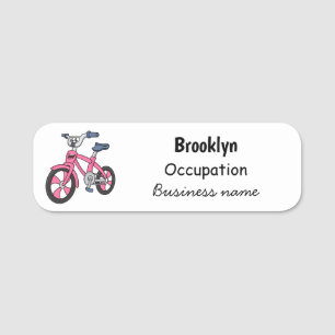 Cute pink kids bicycle cartoon illustration name tag