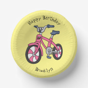 Cute pink kids bicycle cartoon illustration paper plate