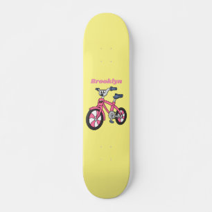 Cute pink kids bicycle cartoon illustration skateboard