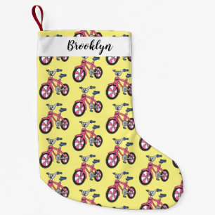 Cute pink kids bicycle cartoon illustration small christmas stocking