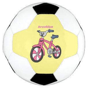 Cute pink kids bicycle cartoon illustration soccer ball