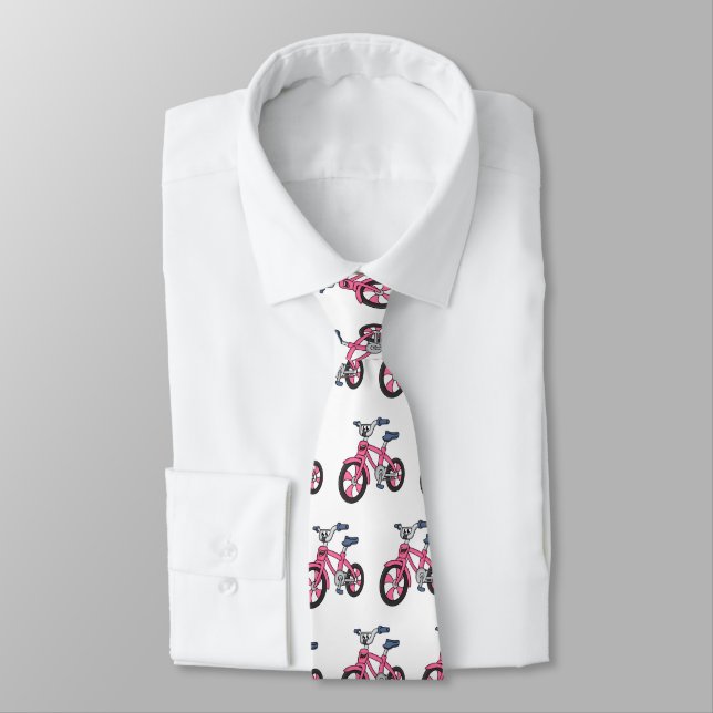 Cute pink kids bicycle cartoon illustration tie (Tied)
