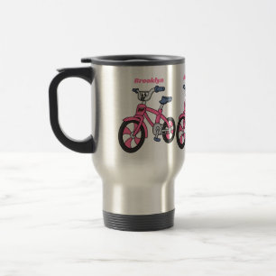 Cute pink kids bicycle cartoon illustration travel mug