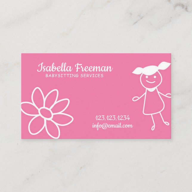 Cute Pink Kids Childcare Babysitting Business Card (Front)