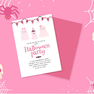 Cute Pink Kids Halloween Party Invitation