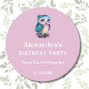Cute Pink Kids Owl Birthday Thank You   Classic Round Sticker