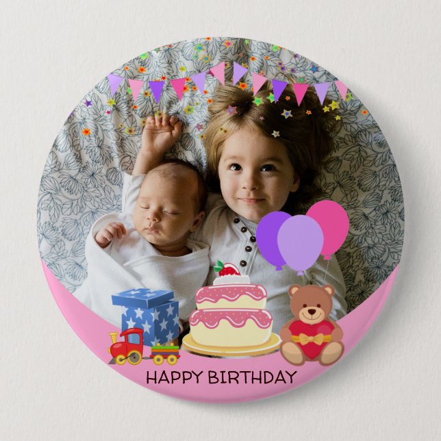 Cute Pink Kids Toys Birthday Celebration Photo 10 Cm Round Badge (Front)