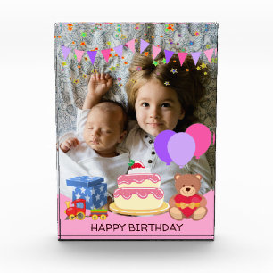 Cute Pink Kids Toys Birthday Celebration Photo Block