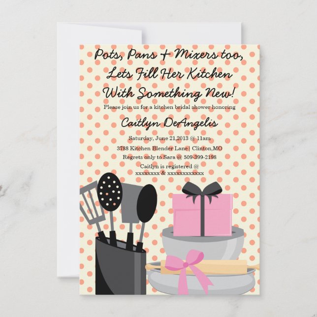 Cute Pink Kitchen Gadget Bridal Shower invitation (Front)