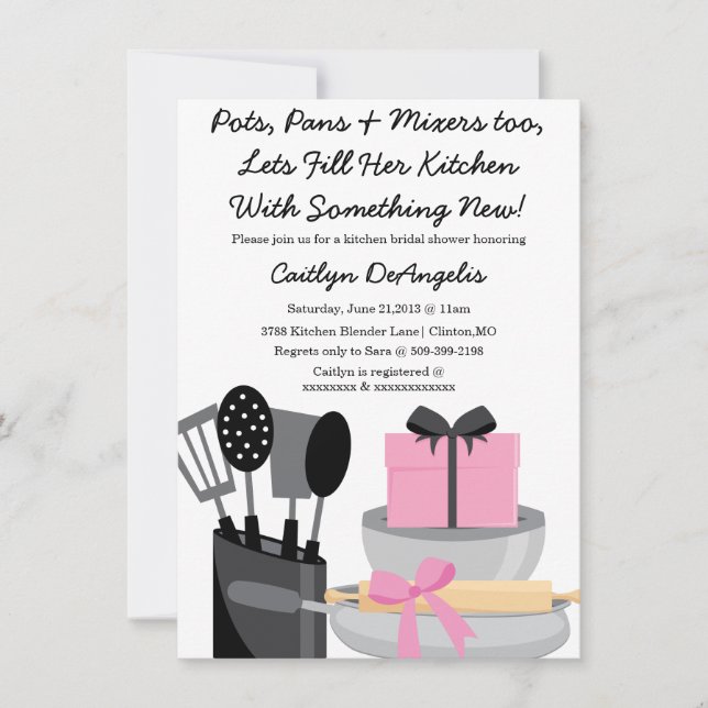 Cute Pink Kitchen Gadget Bridal Shower invitation (Front)