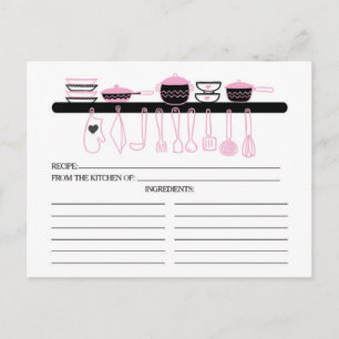 Cute Pink Kitchen Gadgets Bridal  Recipe Cards